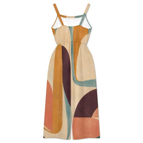 70s Boho Wide-Leg Jumpsuit with Pockets | Mustard Teal Abstract
