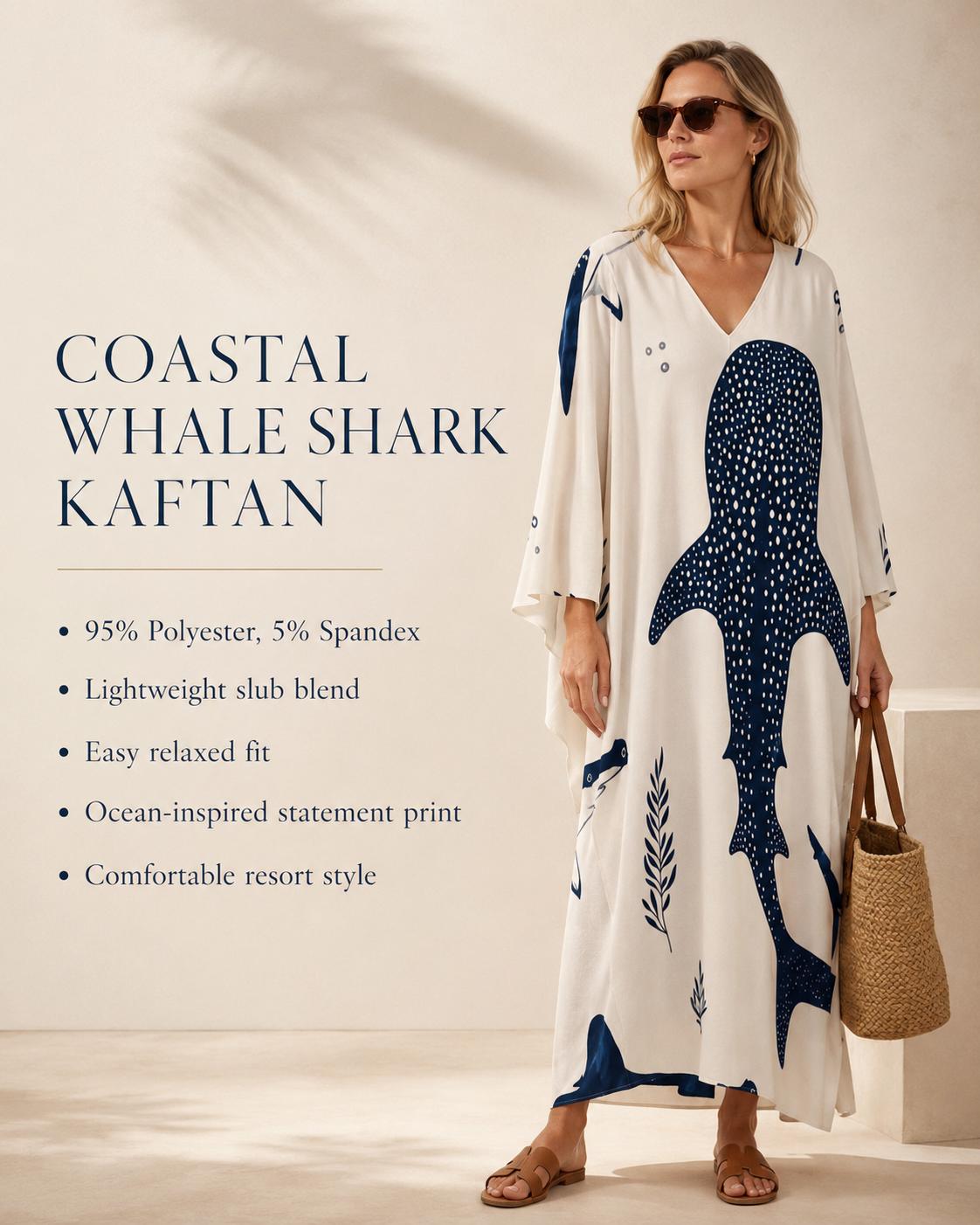 Whale Shark Kaftan Dress | Coastal V-Neck Resort Cover-Up