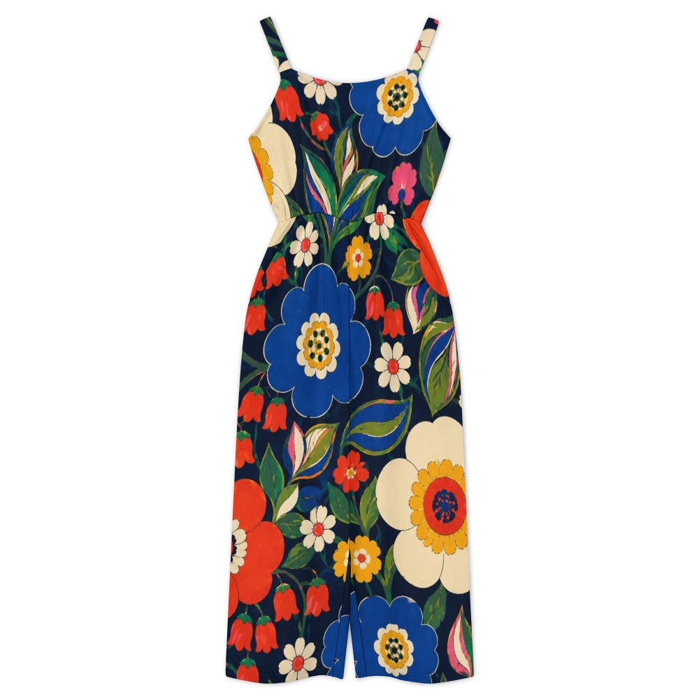 Retro Art Wide-Leg Jumpsuit with Pockets | Colorful Abstract Print