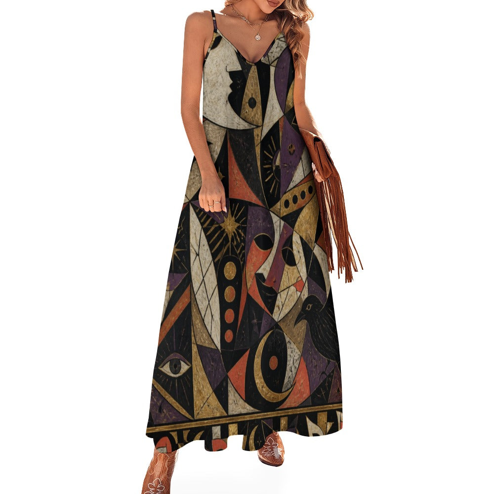 Stained Glass Halloween Slip Maxi Dress | Dark Art Strappy Dress