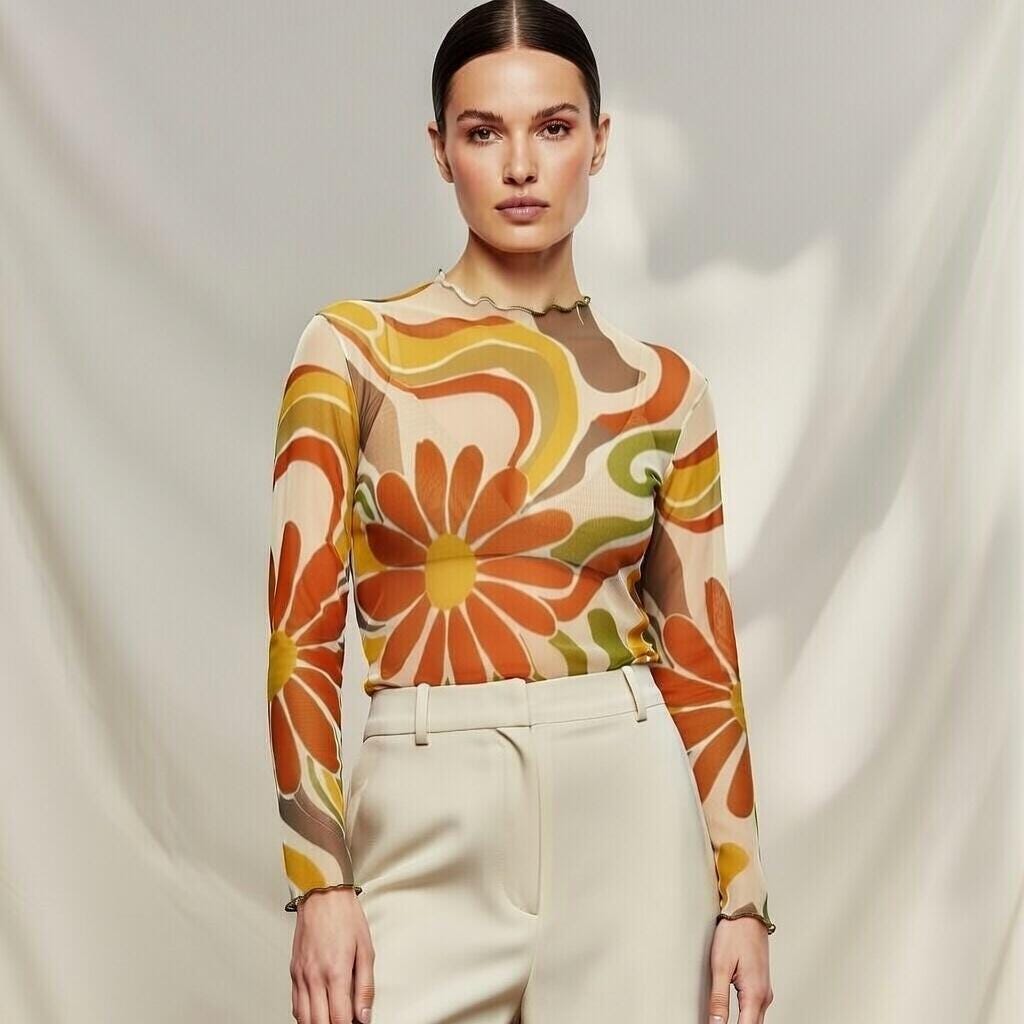 Floral Sheer Mesh Top | Long Sleeve Festival Layering Top