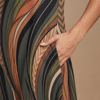 Retro Wave A-Line Midi Dress | Earth Tone Pocket Dress