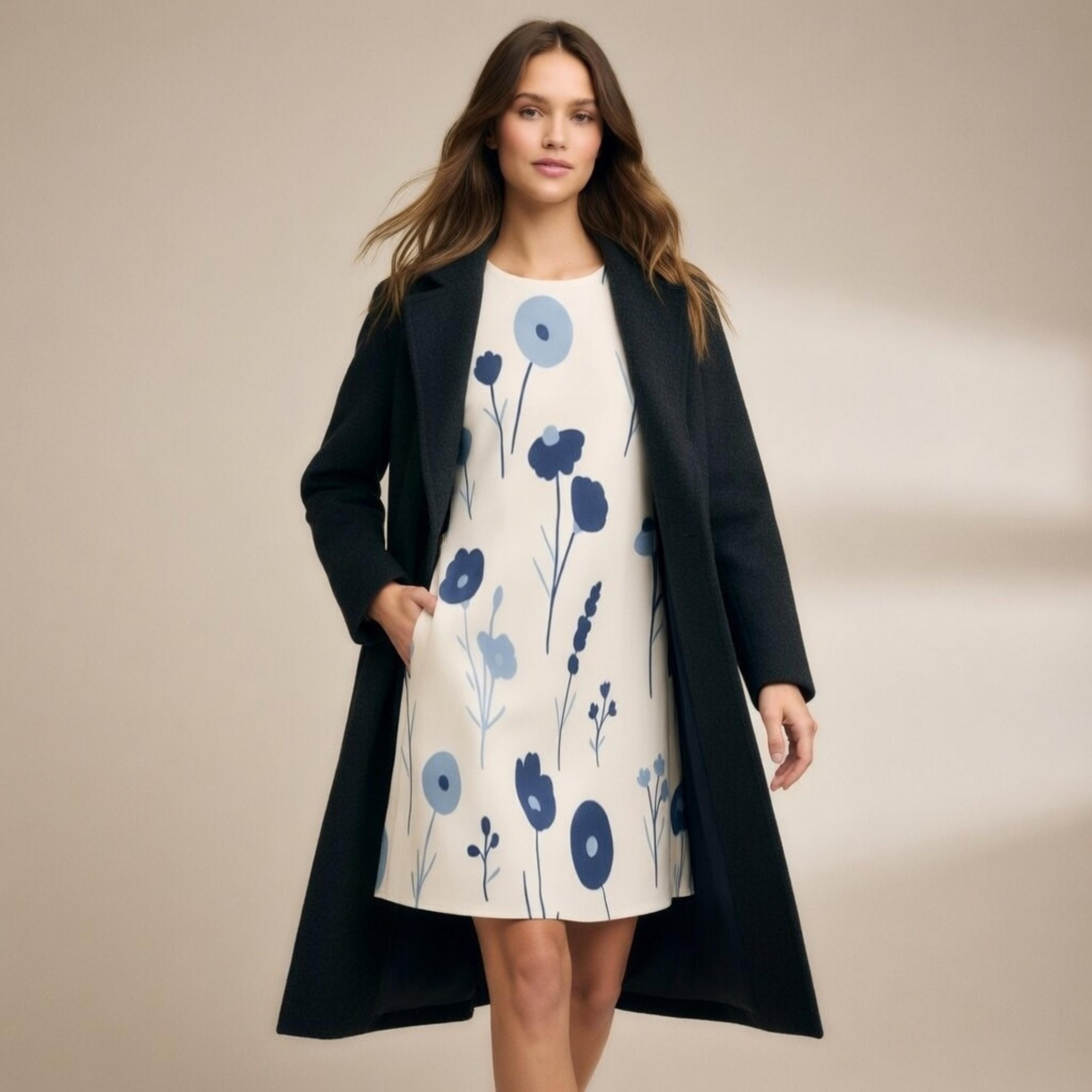Blue Floral A-Line Mini Dress with Pockets | Scandinavian Summer Dress
