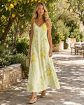 Lemon Floral Maxi Dress | Mediterranean Garden Resort Dress