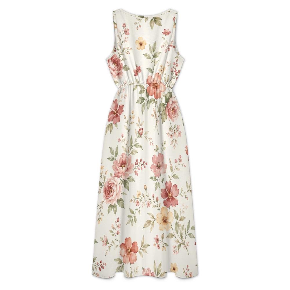 Watercolor Floral Maxi Dress | Garden Party Dress with Pockets