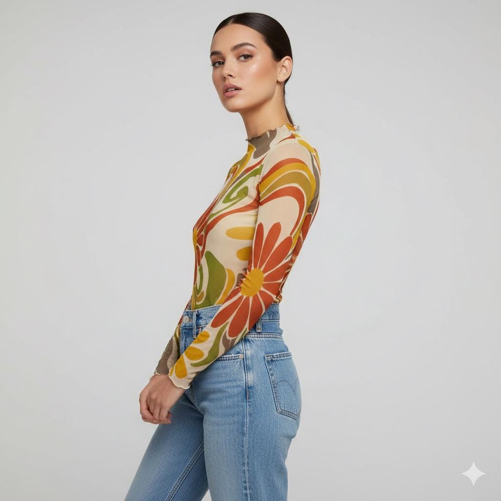 Floral Sheer Mesh Top | Long Sleeve Festival Layering Top