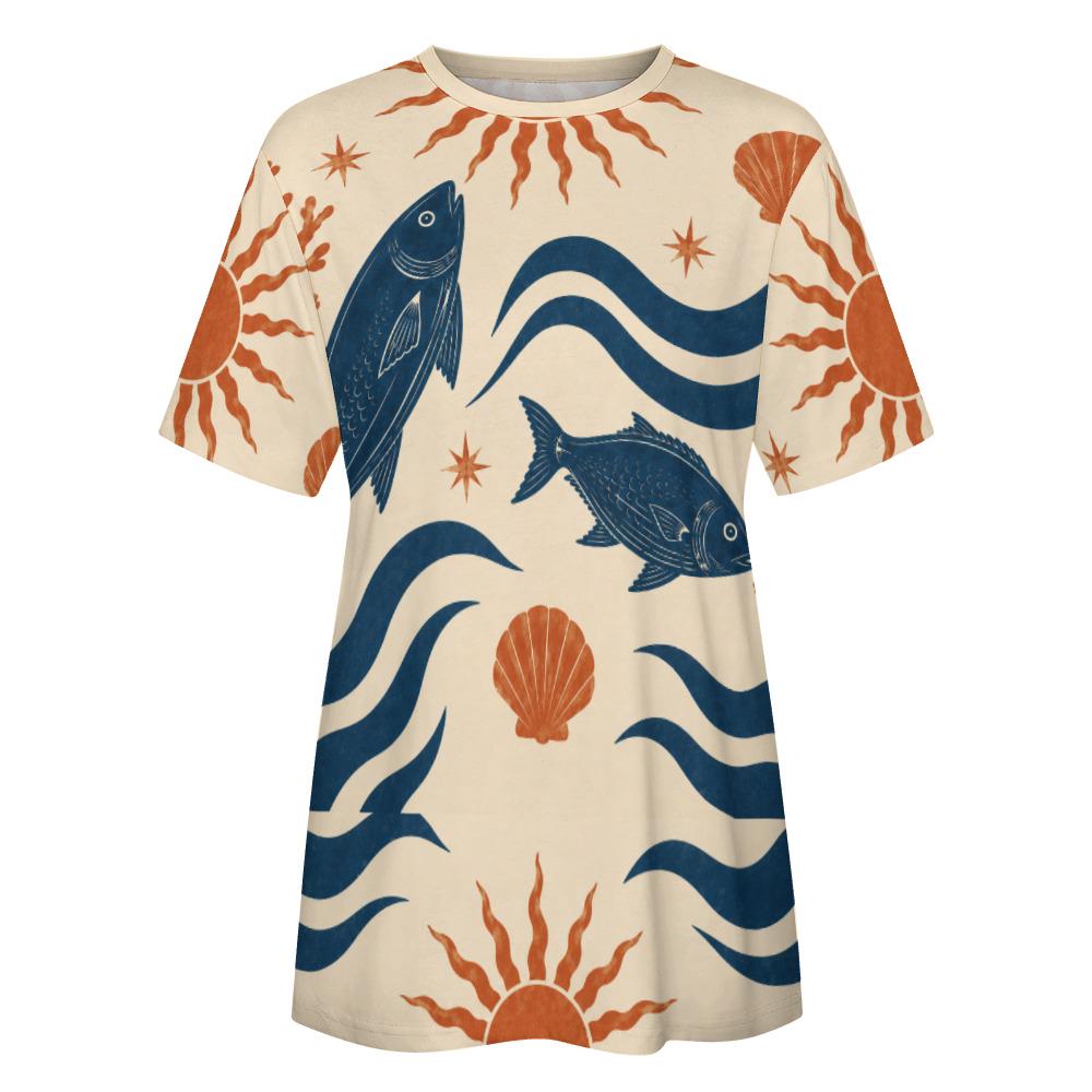 Mediterranean Fish Cotton T-Shirt | Coastal Resort Graphic Tee