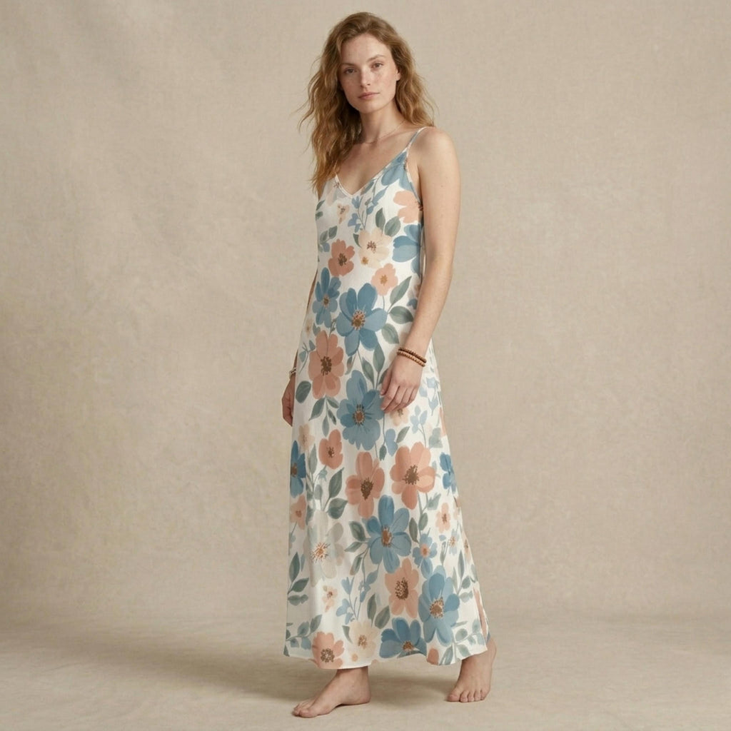 Boho Floral Sleeveless Maxi Dress | Flowy Resort Vacation Dress