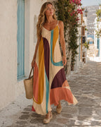 Retro Abstract Maxi Dress | 70s Geometric Resort Vacation Dress