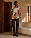 Men’s 70s Abstract Hawaiian Shirt, Geometric Camp Collar Button-Up – image 1