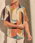 Men’s 70s Abstract Hawaiian Shirt, Geometric Camp Collar Button-Up – image 2