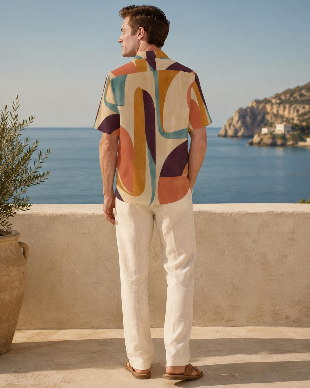 Men’s 70s Abstract Hawaiian Shirt, Geometric Camp Collar Button-Up – image 6