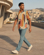 Men’s 70s Abstract Hawaiian Shirt, Geometric Camp Collar Button-Up – image 8