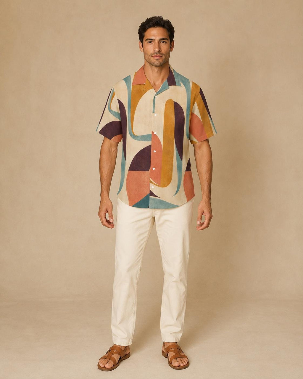 Men’s 70s Abstract Hawaiian Shirt, Geometric Camp Collar Button-Up – image 10