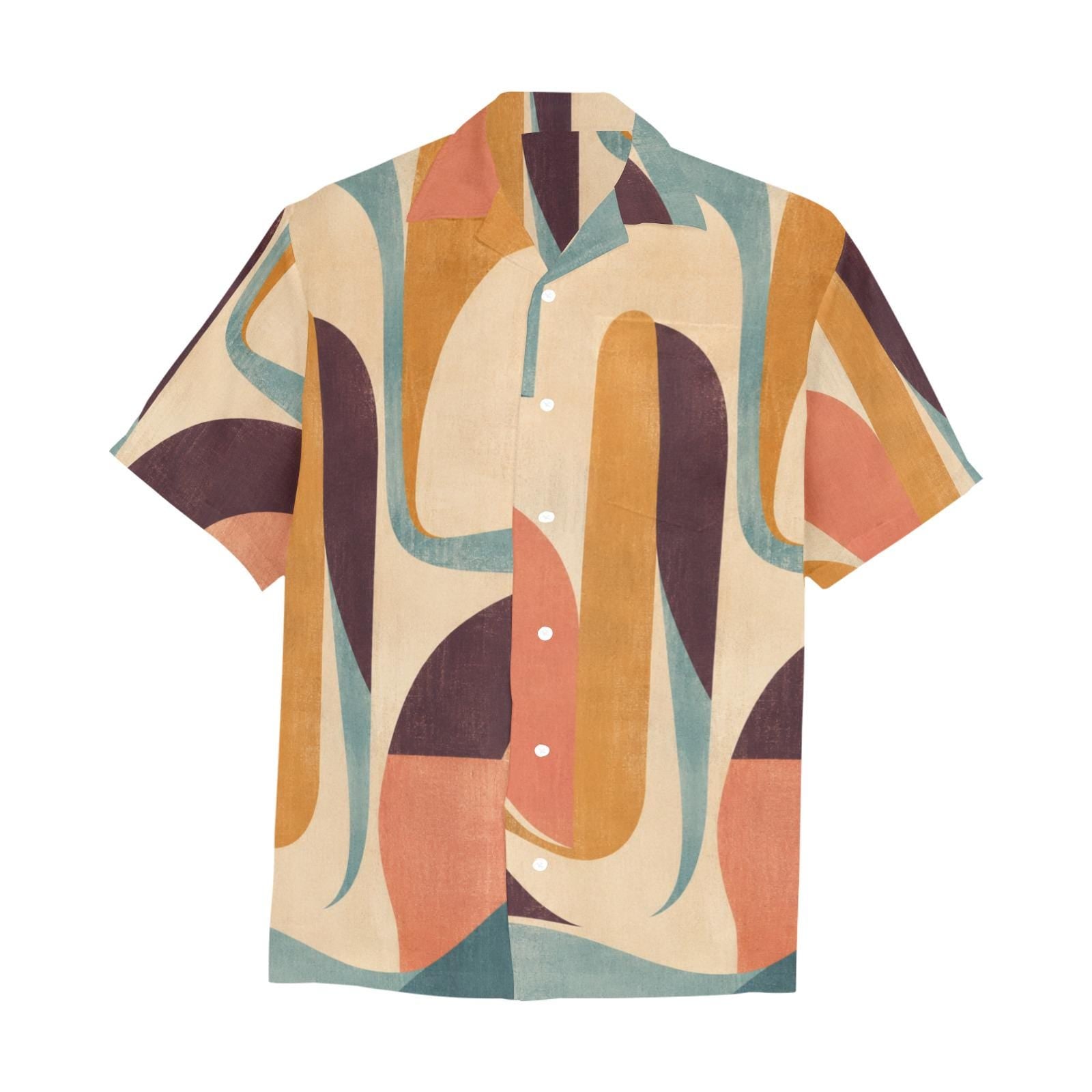 Men’s 70s Abstract Hawaiian Shirt, Geometric Camp Collar Button-Up – image 12