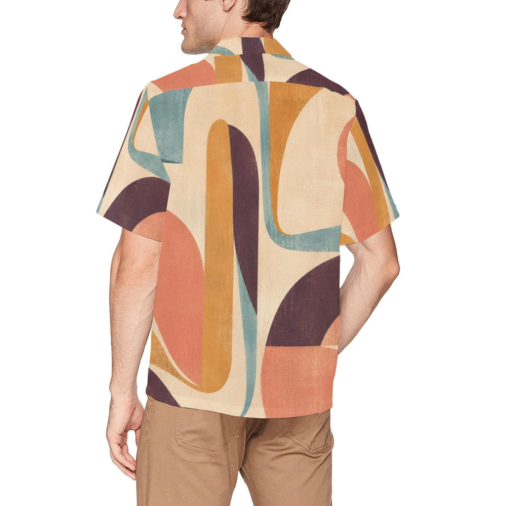 Men’s 70s Abstract Hawaiian Shirt, Geometric Camp Collar Button-Up – image 13