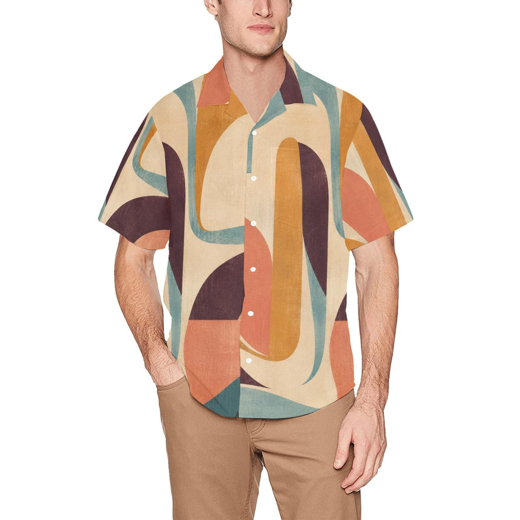 Men’s 70s Abstract Hawaiian Shirt, Geometric Camp Collar Button-Up – image 14
