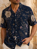 Men’s Celestial Floral Hawaiian Shirt, Navy Camp Collar Resort Button Up – image 1