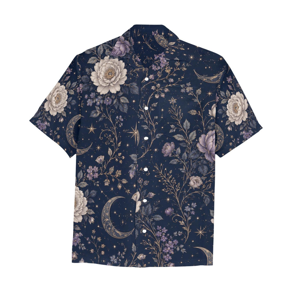 Men’s Celestial Floral Hawaiian Shirt, Navy Camp Collar Resort Button Up – image 10