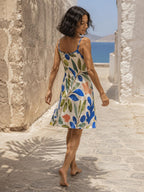 Indigo Olive Print Cami Dress, Stretch Botanical Knee-Length Sundress – image 5