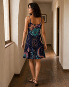 Celestial Floral Midi Dress, Navy Moon Star Whimsigoth Sundress – image 9