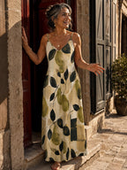 Pear Print Maxi Slip Dress, Olive Green Mediterranean Resort Wear – image 8
