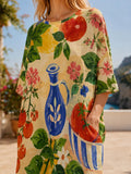 Tomato Print T-Shirt Dress, Mediterranean Oversized House Dress, Italian Summer Style