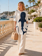 Whale Shark Print Oversized T-Shirt Dress with Pockets, Coastal Ocean Style