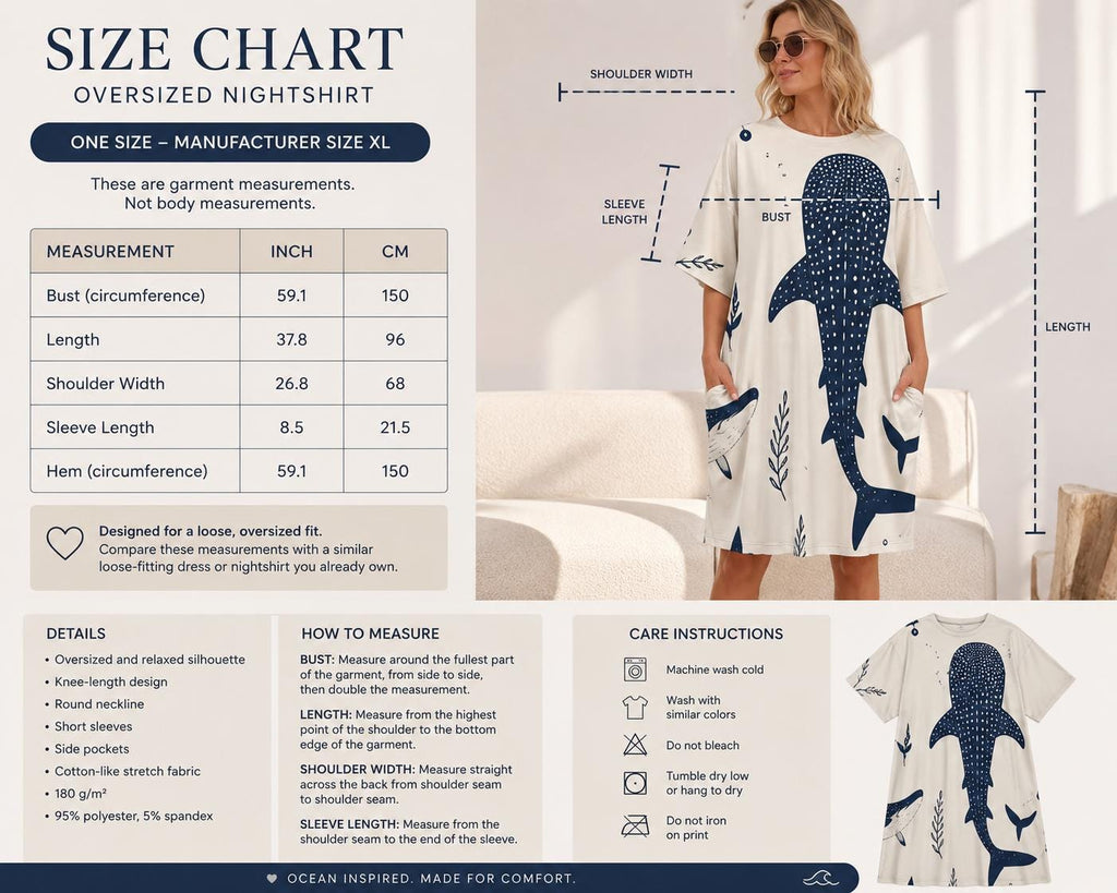 Whale Shark Print Oversized T-Shirt Dress with Pockets, Coastal Ocean Style
