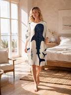 Whale Shark Print Oversized T-Shirt Dress with Pockets, Coastal Ocean Style