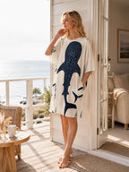 Whale Shark Print Oversized T-Shirt Dress with Pockets, Coastal Ocean Style