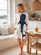 Whale Shark Print Oversized T-Shirt Dress with Pockets, Coastal Ocean Style