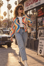 Women’s Retro Wave Fleece Jacket colorful front view