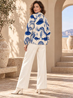 Women’s Mediterranean Fish Print Fleece Jacket styling view