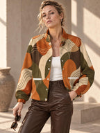 Women’s Retro Abstract Fleece Jacket front view