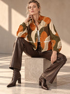Women’s Retro Abstract Fleece Jacket close-up