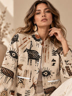 Women’s Folk Art Animal Print Jacket front view