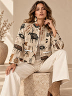 Women’s Folk Art Animal Print Jacket fit view