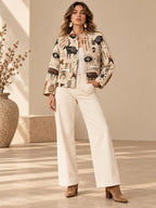 Women’s Folk Art Animal Print Jacket close-up