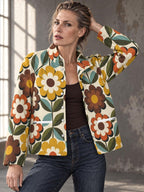 Women’s Retro Floral Jacket mustard and rust front view