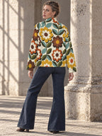 Women’s Retro Floral Jacket mustard and rust styling view