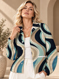 Women’s Retro Wave Fleece Jacket teal and beige front view