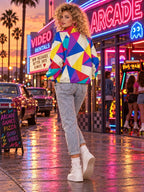 Women’s Ivory Geometric Jacket close-up