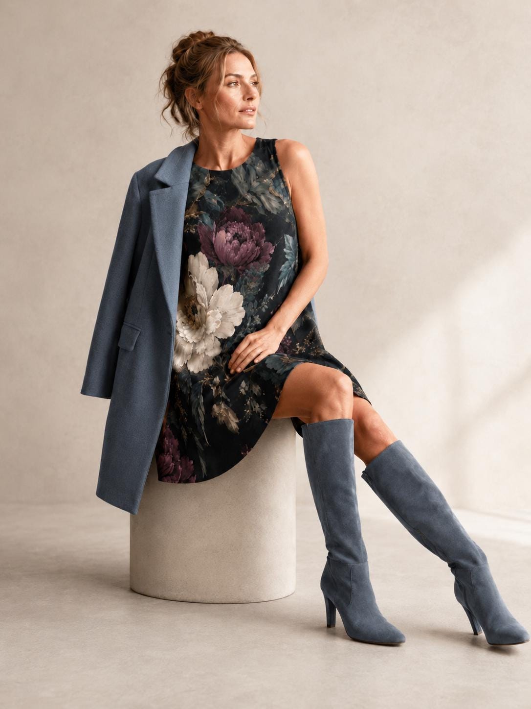 Dark Botanical A-Line Dress | Gothic Floral Pocket Mini Dress
