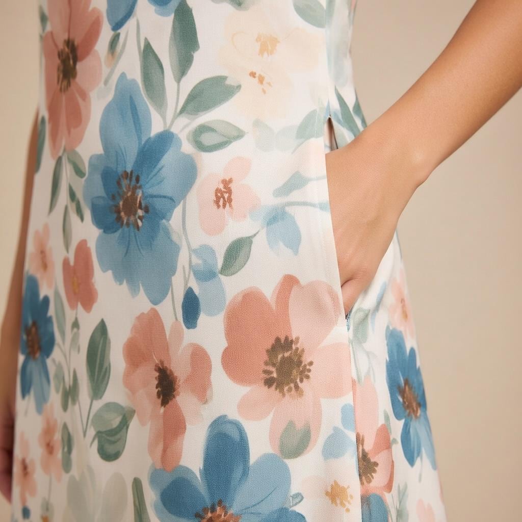 Vintage Floral A-Line Mini Dress | Sleeveless Pocket Dress