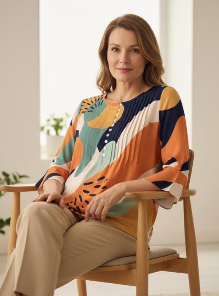 Boho Ruffle Sleeve Blouse | Abstract Print Summer Top