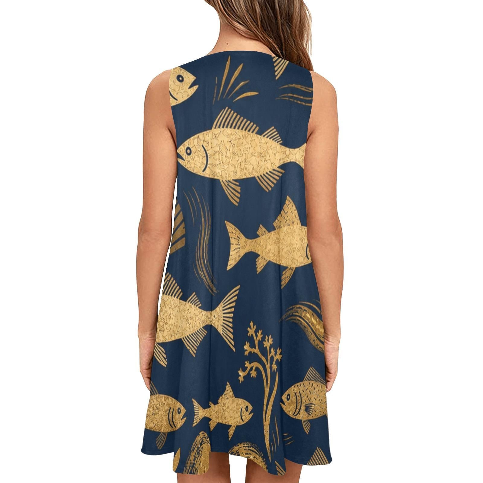 Coastal Fish Pocket Dress | Nautical Resort Summer Dress