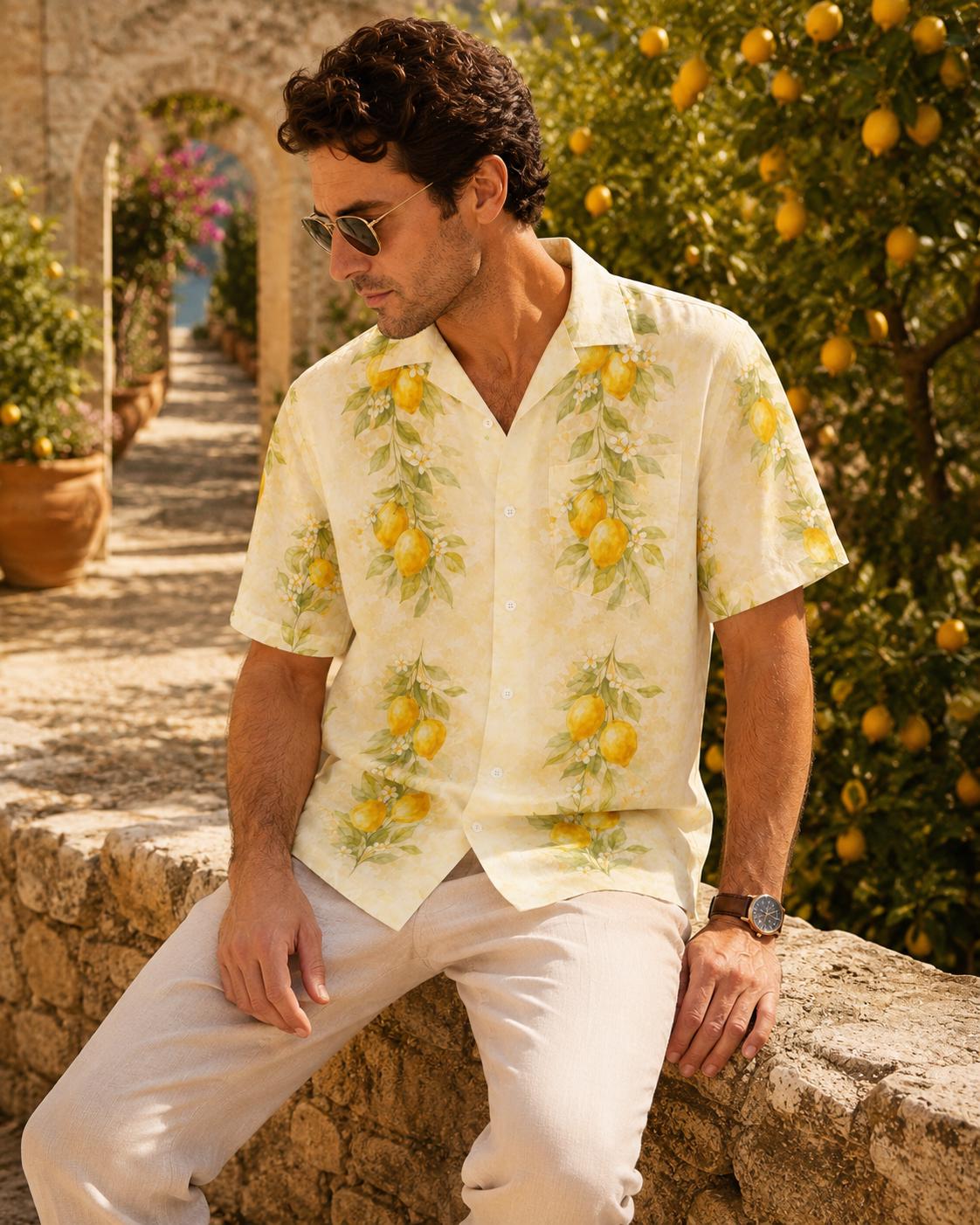 Men’s Lemon Hawaiian Shirt | Yellow Resort Vacation Button-Up