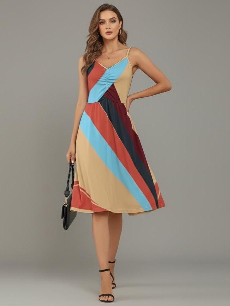 Retro Color Block Maxi Dress | Artistic Resort Sundress