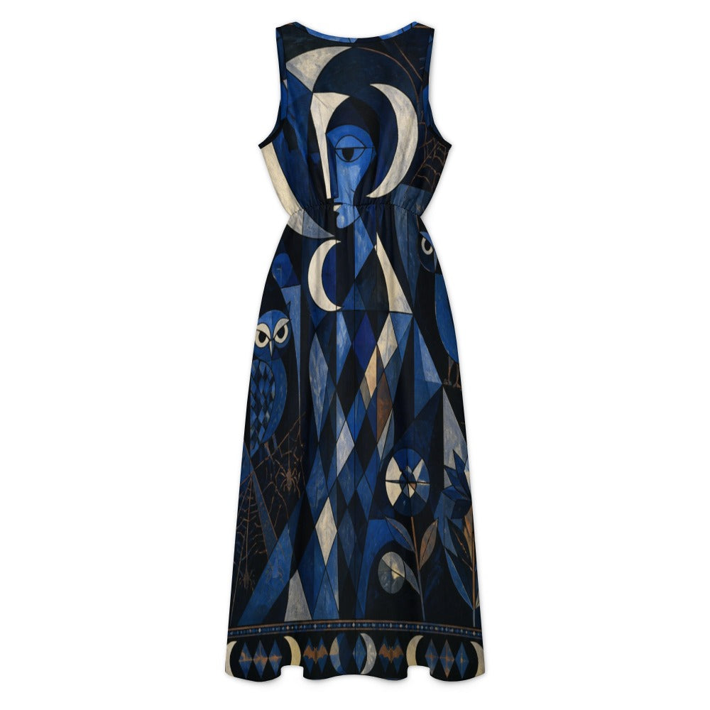 Evil Eye Celestial Maxi Dress with Pockets | Blue V-Neck